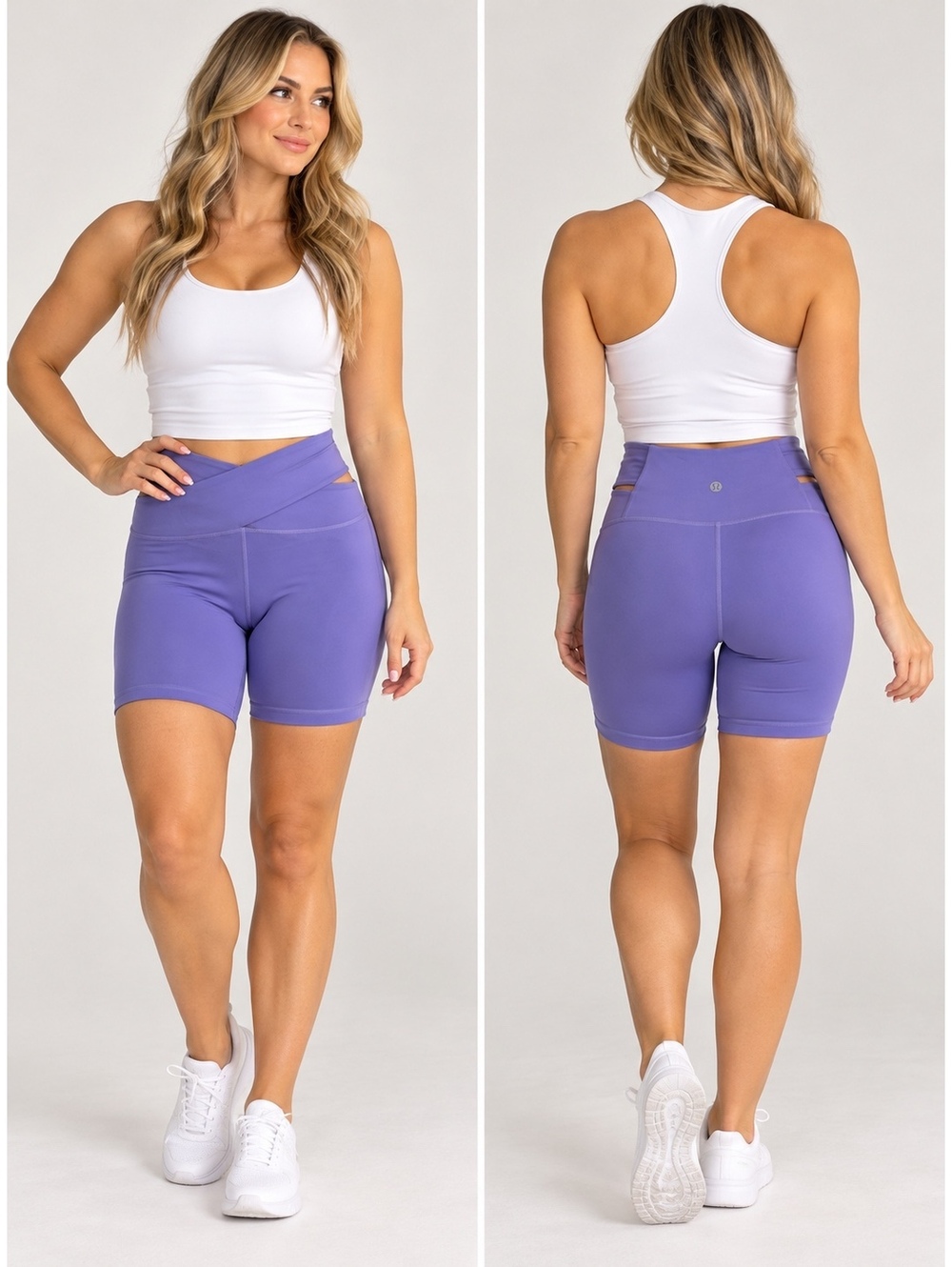 Lululemon Criss Cross Waist Biker Shorts Size 4 Purple Yoga Pilates Athleisure